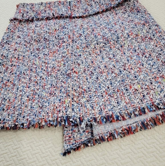 Parker Multi Color Tweed Skirt Velvet Ribbon tie Faux Wrap Size 4 - Picture 9 of 15